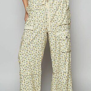 POL Floral Cargo Wide Leg Pants with Lace Drawstring